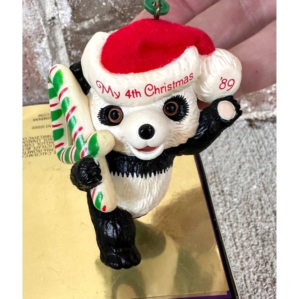 Vintage Hallmark Child's Fourth Christmas Ornament 1989 Panda Bear EUC